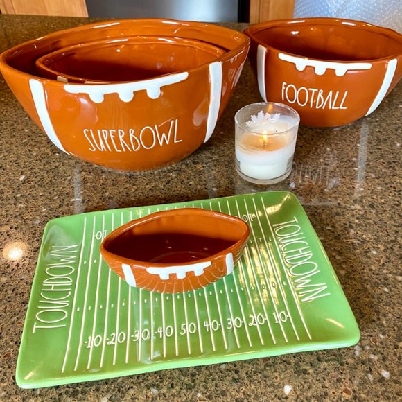 Rae Dunn Other - 🏈NEW - Rae Dunn - "TOUCHDOWN" -  Fun FOOTBALL CHIP & DIP BOWL & PLATTER/TRAY 🏈